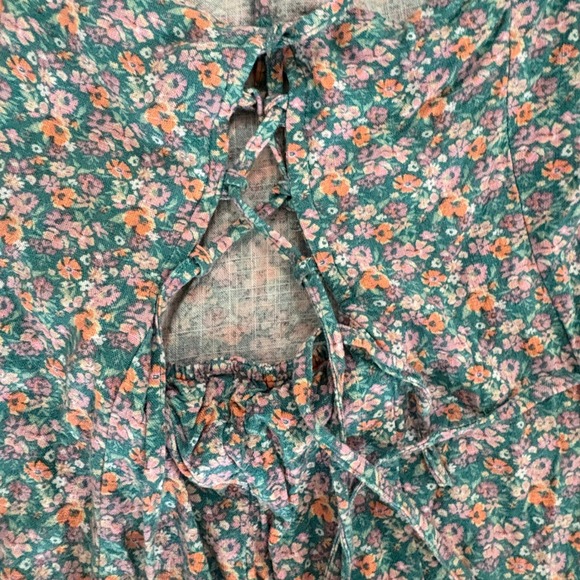 Aeropostale Floral Mini Dress Green Pink Cottage Tie Back Sundress Party‎ Casual - Picture 7 of 10